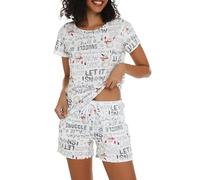 MIA LUCCE Women's Pyjama Sets Short Sleeve Summer Pjs Set Cotton Printed Loungewear Short Sleeve Sleepwear with Pockets S-XXL