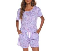 MIA LUCCE Women's Pyjama Sets Short Sleeve Summer Pjs Set Cotton Printed Loungewear Short Sleeve Sleepwear with Pockets S-XXL