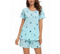 MIA LUCCE Women's Pyjama Sets Short Sleeve Summer Pjs Set Cotton Printed Loungewear Short Sleeve Sleepwear with Pockets S-XXL