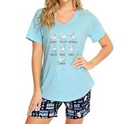 MIA LUCCE Women's Short Cotton Sleepwear Two Piece Women's Summer Pyjama Set Leisure Suit Cute Pattern Top and Sleep Shorts Sleep Shirt Loungewear with Round Neck / V Neck S-XXL, Blue cat, XL
