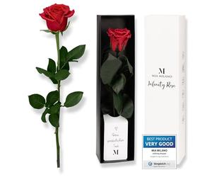 Mia Milano Red Infinity Rose on Stem in Gift Box - Durable Rose Gift for Women - Perfect for Valentine's Day
