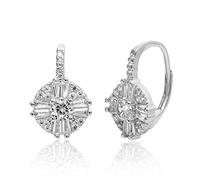 MIA SARINE Women's Earrings - 925 Sterling Silver Brilliant Crystal Cluster Drop Dangle Earrings, Sterling Silver, Cubic Zirconia