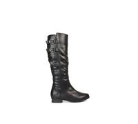 Women's Slouchy Flat Knee High Boots Ladies Black Synthetic Leather Ruched Casual Buckle Biker Shoes Size 4