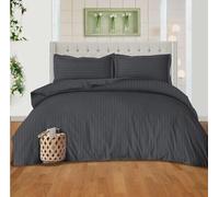 MIA Stripe Duvet Cover Zip Closure With Pillow Case 100% P Cotton Duvet Bedding Set (Dark Grey, Double)