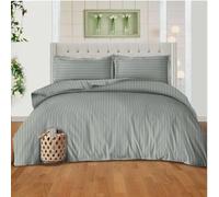mia Stripe Duvet Cover Zip Closure With Pillow Case 100% P Cotton Duvet Bedding Set (Light Grey, King)