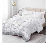 mia Stripe Printed Duvet Cover Zip Closure With Pillow Case 100% P Cotton Duvet Bedding Set (White Wavy, King)