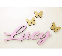 Mia Studio Butterfly Name Sign - Personalised Ballerina or Fairy Kids Room Decor - Custom Toy Box Name Plaque - Birthday Gift for Girls - Nursery Wall Art (21-29 cm)