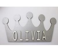 Mia Studio DIY Personalised Name Sign for Kids Room | Personalised Name Plaque for Room Decor | Door Sign | Pet Name Sign (Crown/Silver)