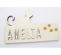Mia Studio DIY Personalised Name Sign for Kids Room | Personalised Name Plaque for Room Decor | Door Sign | Pet Name Sign (Cat/Wooden)