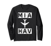 MIA to HAV Airplane Route Miami Havana Long Sleeve T-Shirt