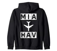 MIA to HAV Airplane Route Miami Havana Zip Hoodie