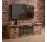 Mia TV Unit - 2 Sliding Door - 4 Drawer - 160cm - Medium - Natural Wood and Glass