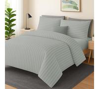 MIA we dress your home Luxury King Duvet Cover Set - Hotel Quality Satin Stripe Light Grey Bedding Set Comforter Quilt Cover With 2 Pillowcases (Light Grey, King)