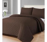 MIA we dress your home Luxury Quilted Bedspreads Double Size - 3 Piece Chocolate Embossed Bed Cover 220x250 Comforter Throw Ultra Soft Coverlet All Seasons