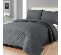 MIA we dress your home Luxury Quilted Bedspreads King Size - 3 Piece Grey Embossed Bed Cover 250x250 Comforter Throw Ultra Soft Coverlet All Seasons