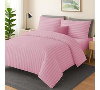 MIA we dress your home Luxury Single Duvet Cover Set - Hotel Quality Pink Satin Stripe Bedding Set Comforter Quilt Cover With 2 Pillowcases (Pink, Single)