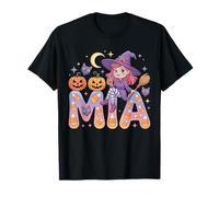 Mia Witch Candy Corn Cat Halloween Women and Girls T-Shirt