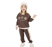 Miababy Cozy Embroidery Printed 3-Piece Tracksuit Set with Beret Gift for Baby & Child, 6 Colour Options (Brown, 4-5 Years)