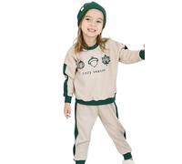 Miababy Cozy Embroidery Printed 3-Piece Tracksuit Set with Beret Gift for Baby & Child, 6 Colour Options (Naphtha Green, 4-5 Years)