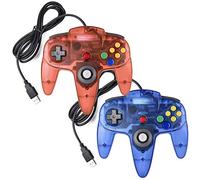 miadore 2 Pack N64 USB PC Controller,Plug & Play | Compatible with Windows PC,MAC,Linux,Raspberry Pi 3,Sega Genesis Higan (Clear Red/Clear Blue)