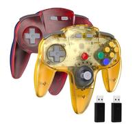 miadore 2 Pack Wireless USB N64 Controller, 2.4G USB Gamepad Joystick for Windows PC, MAC, Raspberry Pi and Switch (Clear Yellow/Clear Red)