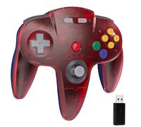 miadore Wireless N64 Switch Online Controller For Switch/Switch 2/OLED/Lite/PC, MAC, Linux,Raspberry Pi,PC Controller with 2.4GHZ USB Receiver,Plug & Play,Rechargeable (Clear Red)