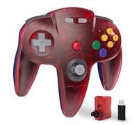 miadore Wireless Switch N64 Controller Compatible with Switch 1 2/OLED/Lite/N64 Console/Windows PC/MAC/Raspberry PI,PC Controller With 2.4GHz USB & N64 Receiver,Plug & Play,Built-in Rumble (Clear Red)