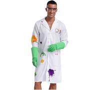 Miaeowve 3Pcs Mens Crazy Scientist Halloween Cosplay Costume Graffiti Lab Coat with Eyeglass Gloves Set White M