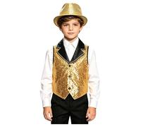 Miaeowve Boys Sequin Vest Hat Set for Dance Party Event Gathering Gear Young Stage Wear Asymmetric Apparel Gold 15-16 Years