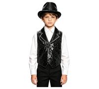 Miaeowve Boys Sequin Vest Hat Set for Dance Party Event Gathering Gear Young Stage Wear Asymmetric Apparel Black 5-6 Years