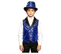 Miaeowve Boys Sequin Vest Hat Set for Dance Party Event Gathering Gear Young Stage Wear Asymmetric Apparel Royal Blue 7-8 Years
