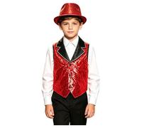Miaeowve Boys Sequin Vest Hat Set for Dance Party Event Gathering Gear Young Stage Wear Asymmetric Apparel Red 13-14 Years