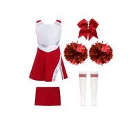 Miaeowve Girls Cheerleading Outfit School Musical Cheer Leader Costume Sequins Dress with Shorts Pompom Socks Headwear A Red 13-14 Years