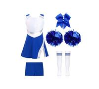 Miaeowve Girls Cheerleading Outfit School Musical Cheer Leader Costume Sequins Dress with Shorts Pompom Socks Headwear A Royal Blue 13-14 Years