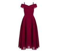 Miaeowve Girls Flower Kids Bridesmaid Pageant Dress Off Shoulder Long Chiffon A Line Swing Dress Wedding Communion Gown Burgundy 13-14 Years