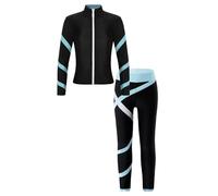Miaeowve Girls Ice Skating Jacket with Figure Skating Leggings Tights Gymnastics Gym Training Workout Sport Suit Light Blue 13-14 Years
