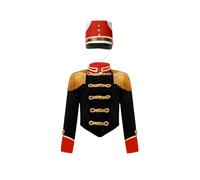 Miaeowve Junior Teen's Royal Guard Ringmaster Role Play Costume Long Sleeve Bottom Down Jacket and Hat Set Black 13-14 Years
