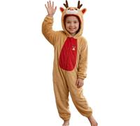 Miaeowve Kids Boys Christmas Deer Bodysuits Deer Uniform Brown 12-18 Months | Santa's Reindeer Overalls,Xmas Reindeer Jumpsuits,Zip Front,Hooded Home Overalls,Jumpsuits with Hoodie Ear,Santa Helper Sets