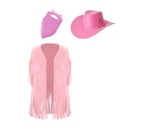 Miaeowve Kids Boys Girls Western Cowboy Cowgirl Costume Outfits Fringe Vest With Scarf And Hat Set for Halloween Pink 5-6 Years