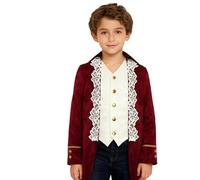 Miaeowve Kids Boys Medieval Renaissance Victorian Jacket Trun-down Collar Fake 2-in-1 Embroidery Tailcoat Burgundy 5-6 Years