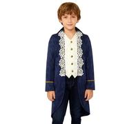 Miaeowve Kids Boys Medieval Renaissance Victorian Jacket Trun-down Collar Fake 2-in-1 Embroidery Tailcoat Navy Blue 9-10 Years