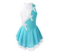 Miaeowve Kids Girls Figure Skating Dress Sleeveless Sequins Flower Tutu Skirted Gymnastics Ballet Leotard Dance Costume Lake Green 13-14 Years