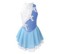 Miaeowve Kids Girls Figure Skating Dress Sleeveless Sequins Flower Tutu Skirted Gymnastics Ballet Leotard Dance Costume Light Blue 9-10 Years