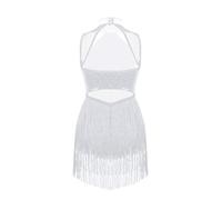 Miaeowve Kids Girls Latin Dance Dress Mesh Rhinestone Tassel Dress Samba Jazz Salsa Tango Rumba Ballroom Dancewear White 13-14 Years