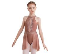 Miaeowve Kids Girls Lyrical Ballet Dance Dress Latin Jazz Dance Gymnastics Leotard Dress Performance Dance Costume Coffee 9-10 Years