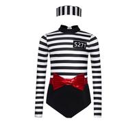 Miaeowve Kids Girls Prisoner Stripe Halloween Costume Long Sleeve Cutout Back Leotard with Belt and Convict Cap