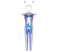 Miaeowve Kids Girls Robot Costume Alien Outer Space Cutie Jumpsuit with Hair Hoop for Halloween Cosplay Blue Silver 7-8 Years
