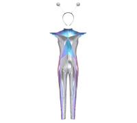 Miaeowve Kids Girls Robot Costume Alien Outer Space Cutie Jumpsuit with Hair Hoop for Halloween Cosplay Silver 9-10 Years