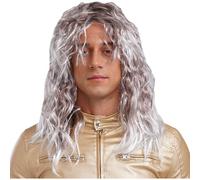 Miaeowve Mens 80s Long Curly Rocker Costume Wig for Rock Music Punk Rockstar Halloween Cosplay Costume Type B One Size