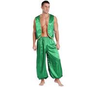 Miaeowve Mens Desert Prince Costume Adult Tank Top Cardigan and Pants Arabian Prince Dress Up Outfit Halloween Costume Green M
